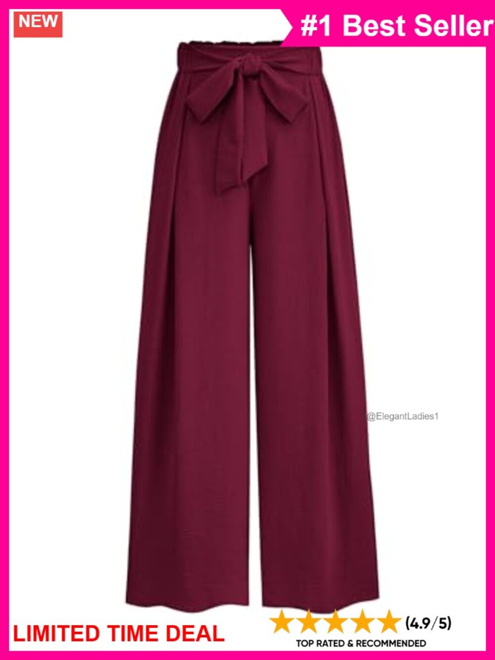 Wide Leg Palazzo Pants High Waisted Pull On Pleated Ankle Length